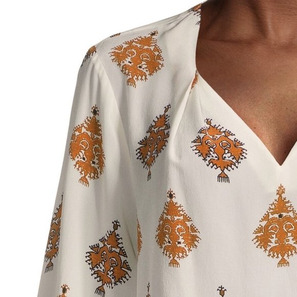 Kobi Halperine Women Ryan Ivory Silk Geometric Patterned Printed Blouse Top - Picture 3 of 4